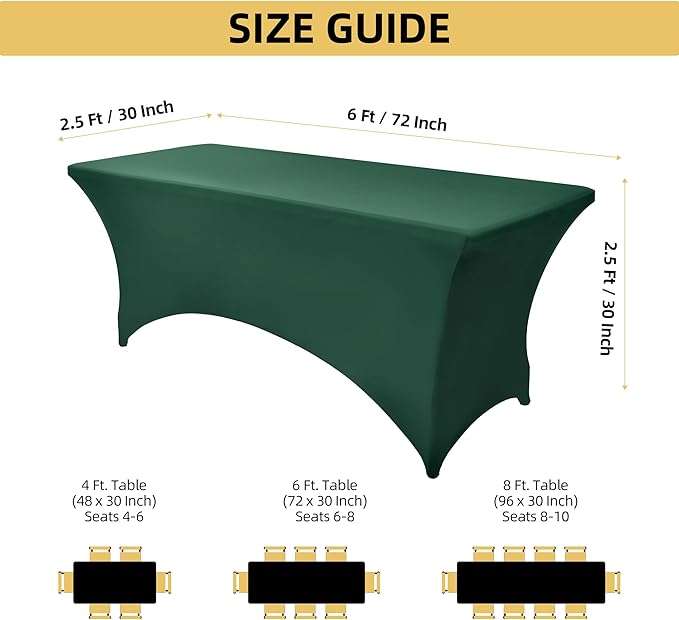 ZarzaaSik 10-Pack 6ft Spandex Table Covers for Rectangle Standard Folding Tables - Wrinkle Resistant Stretch Tablecloths - Ultimate Fitted Table Protector for Parties, Banquet, Wedding