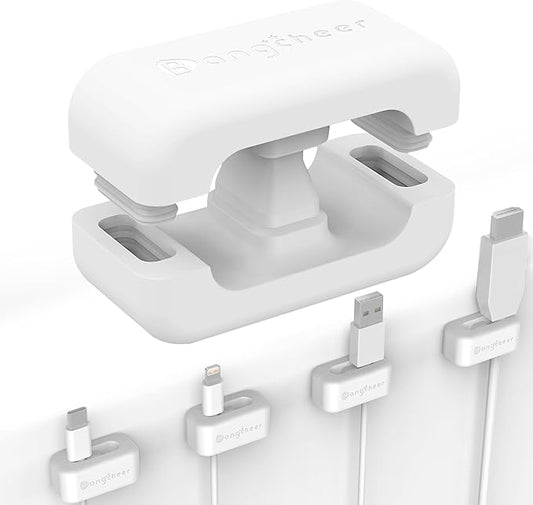 8 Pack Dual-Slot Silicone Cord Cable Clips with Strong Nano Adhesive Cable Organizer Press-to-Lock Design Desktop Wire Management for Home, Office, Car, Desk, Nightstand (White-8Pack)