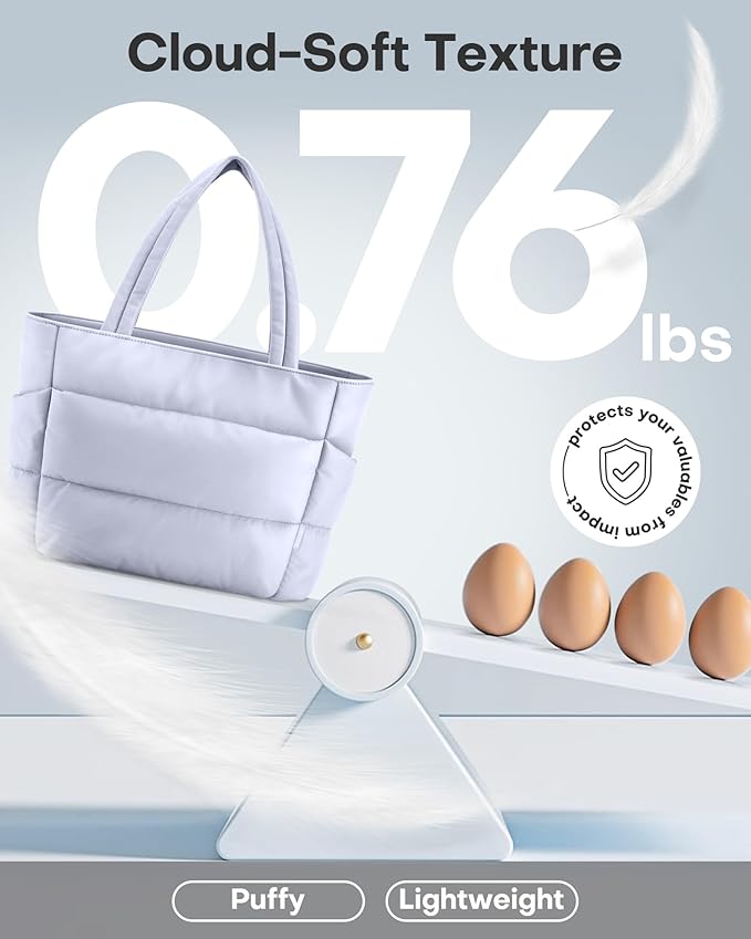 HOTOR Puffer Tote Bag for Women, Nurses - Multi-Pocket Lightweight Bag for Work - Quilted Handbag for Travel and Gym