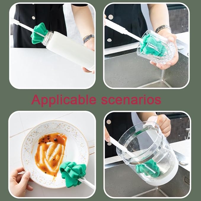 Foshine Bottle Soft Brushs Sponge Bottle Brushes Cleaning Brushs Set with Adjustable Handles 2 Pieces, for Wine Glasses and Bottles 2 Pcs Traceless Hook