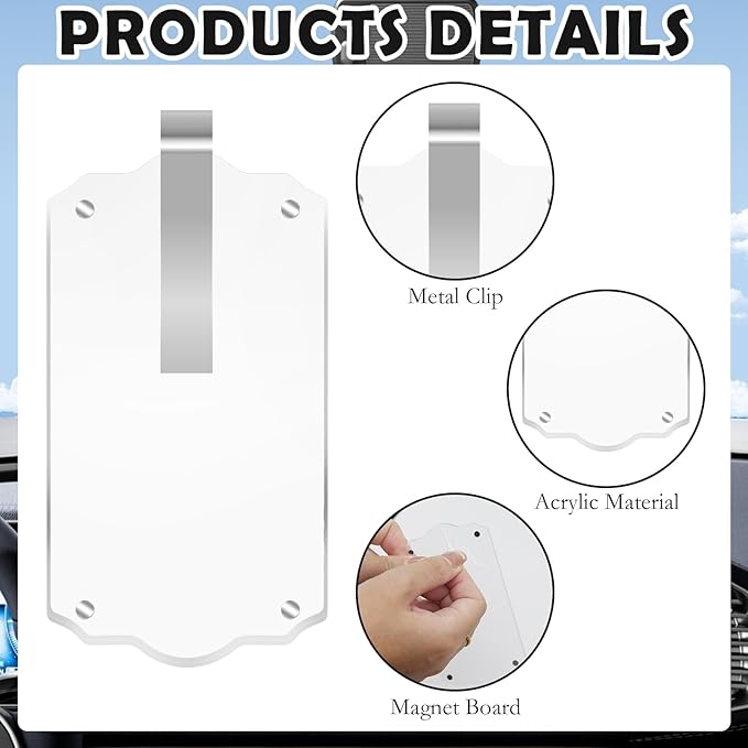 2Pcs Car Hanging Photo Holder, Universal Magnetic Car Picture Frame Rear View Mirror Accessories Personalized Transparent Acrylic Ornaments Decor for Dads Gift