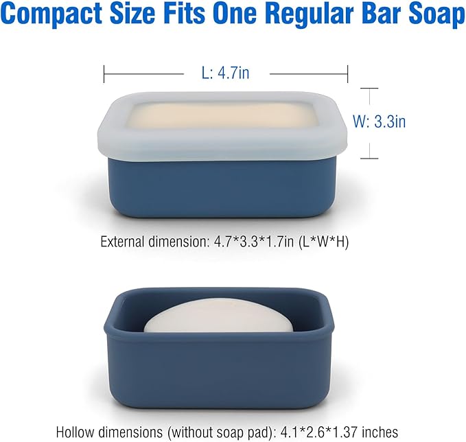 Enhanced Leak Proof Travel Soap Case, Compact Silicone Travel Soap Dish with Drainage Pad, Great for Gym, Camping, Bussines Trip (Black)