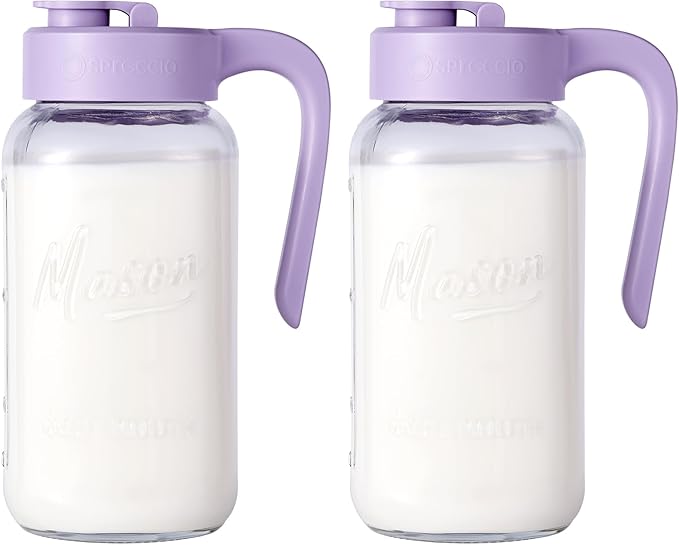 Mason Jar Pitcher - Airtight & Leakproof Glass Pitcher with Lid, Perfect for Breastmilk, Cold Brew, and Sun Tea, 2 Quart (64 oz) Mason Jar with Pour Spout Lid