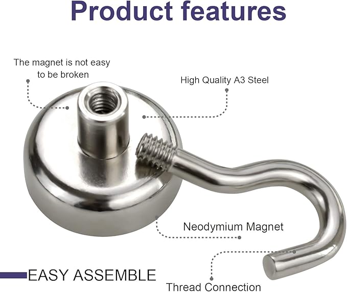 E BAVITE Magnetic Hooks, 30Lbs Magnet Cruise Hook Neodymium Magnets for Refrigerator, Grill, Towel, Indoor Hanging, Home, Kitchen, Workplace, Office and Garage - 28 Pack, Silver