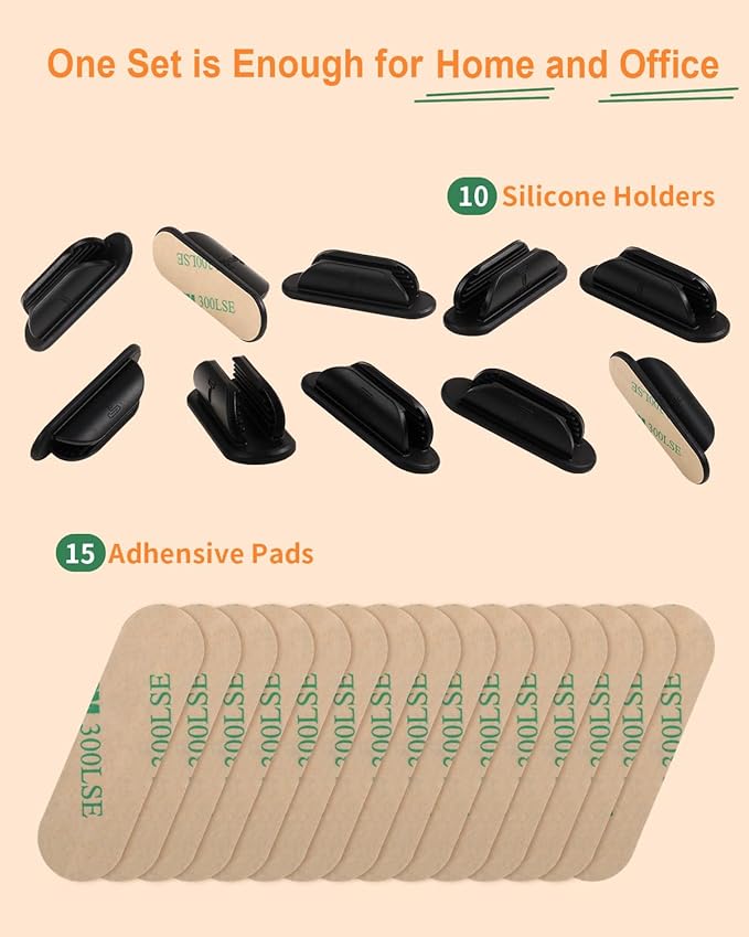 Adhesive Pencil Holders for Desk Set of 10 - Silicone Pen Holder with 15 PCS Upgraded Adhesive Pads - Flexible Pencil Holder for Walls Clipboards, Office Essentials Accessories Teacher Supplies
