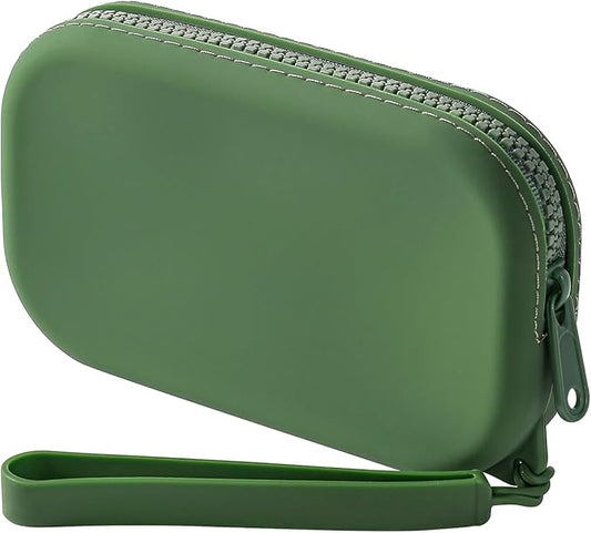 JOVAKIT Small Portable Silicone Makeup Bag for Women, Travel Waterproof Toiletry Cosmetic Bag Gifts for Women, Zipper Closure Makeup Case with Handle (Green)