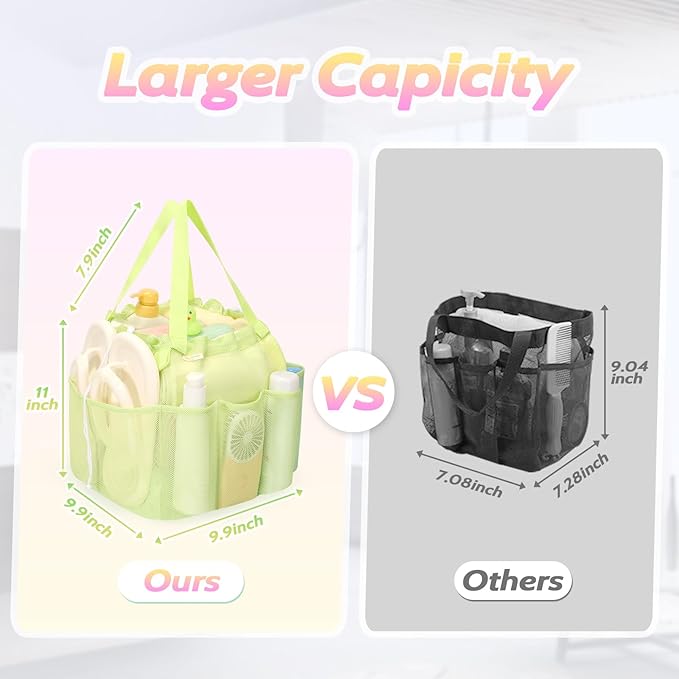 Mesh Shower Caddy Portable with Drawstring, Dorm Room Essentials for College Students Girls & Boys, Large Shower Bag for Camping, Swimming, Gym, Travel, Bathroom - Green