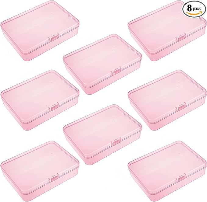 Goodma 8 Pieces Rectangular Plastic Boxes Empty Storage Organizer Containers with Hinged Lids for Small Items and Other Craft Projects (Pink, 4.5 x 3.3 x 1.1 inch)