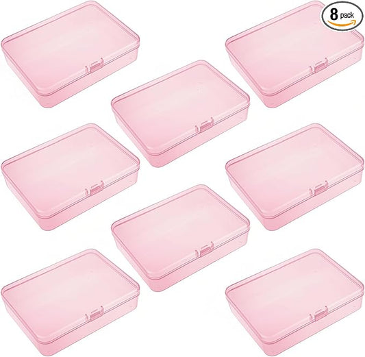 Goodma 8 Pieces Rectangular Plastic Boxes Empty Storage Organizer Containers with Hinged Lids for Small Items and Other Craft Projects (Pink, 4.5 x 3.3 x 1.1 inch)