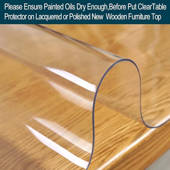 Clear Plastic Table Protector Tablecloth Cover PVC Vinyl Rectangle Large Marble Glass Coffee Table Protector Wooden Furniture Conference Tabletop Topper Protection Pad Wipeable Waterproof Mat 36x108
