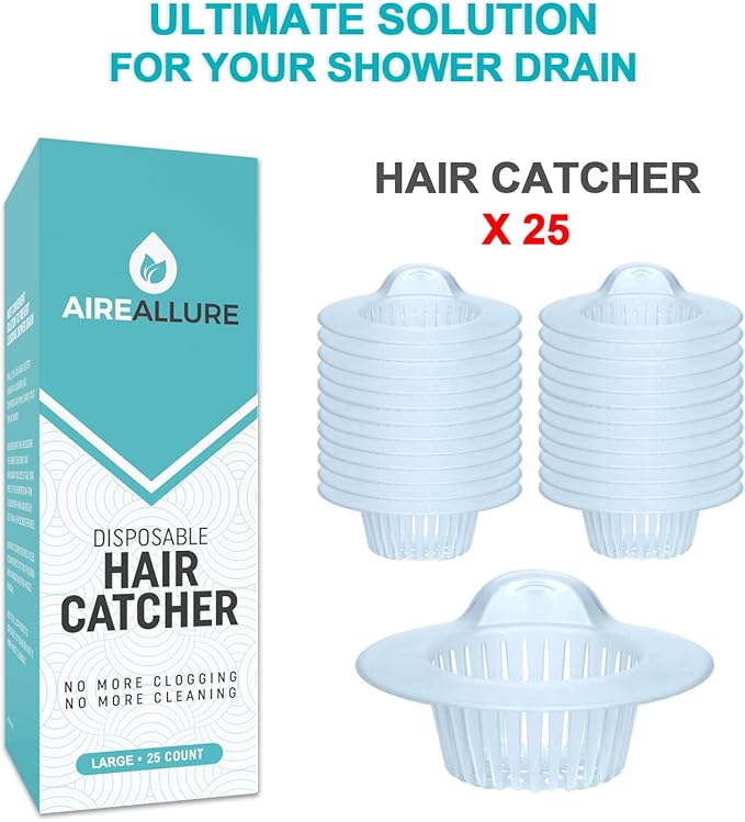 Aire Allure, 25 Pack, Hair Catcher for Bathroom Sink or Bathtub, White, Large