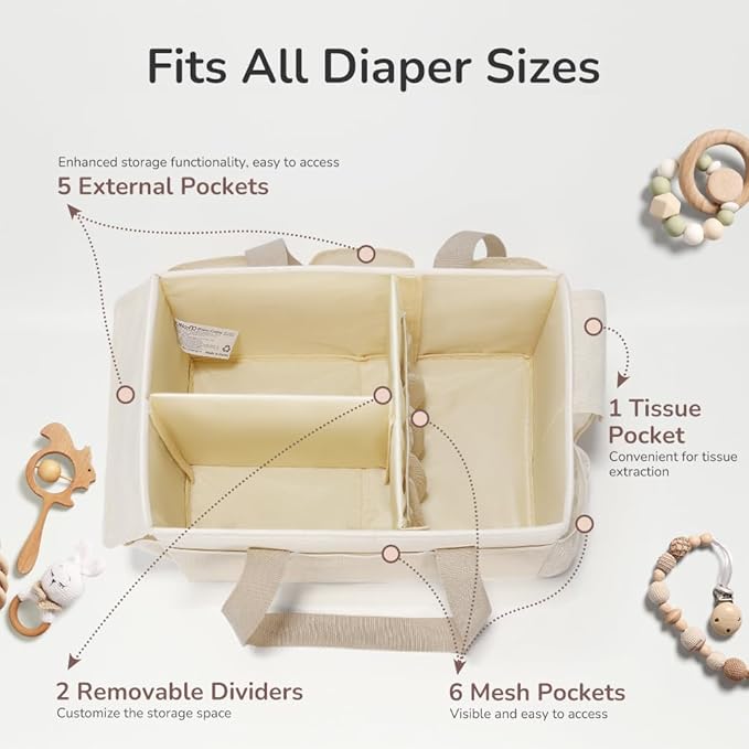 YOHOOLYO Baby Diaper Caddy Organizer, Large Portable Storage Basket for Newborn Essentials, Nursery Must-Have for Boys and Girls, Gift for Baby Shower and Registry Must-Have, Car and Travel Caddy