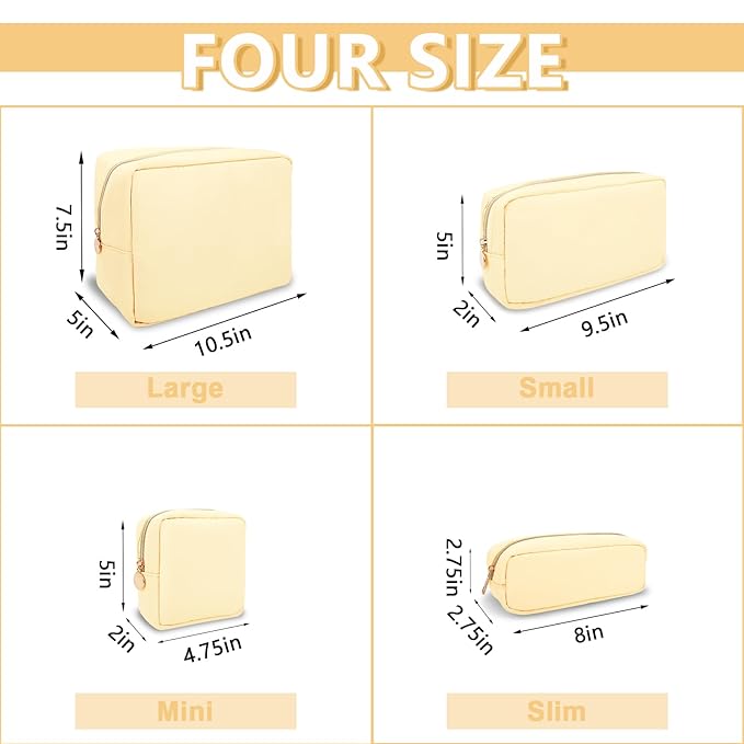 Small Makeup Bag Pouch for Purse, Nylon Travel Toiletry Storage Bag Cute Preppy Cosmetic Bag for Women Girls, Waterproof Makeup Organizer Bag Pouch Skincare Bag Purse with Zipper (Small-Sand)