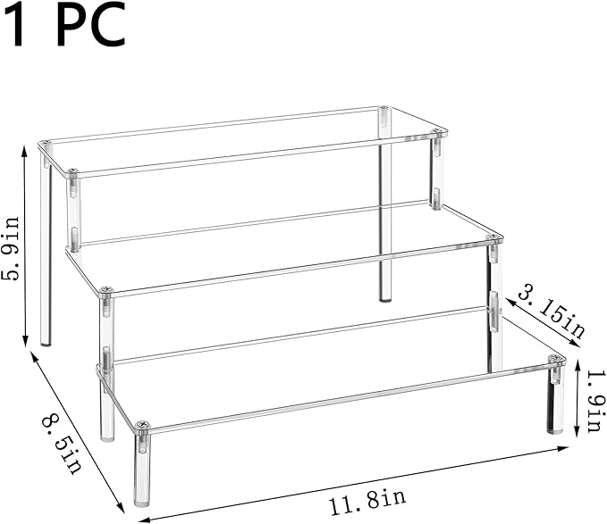 WEERSHUN 3 Tier Acrylic Display Stand Risers, Clear Tabletop Display Shelf for Perfume, Figures & Collectibles, Thick Acrylic Organizer for Cupcake, Cosmetics & Home Decoration