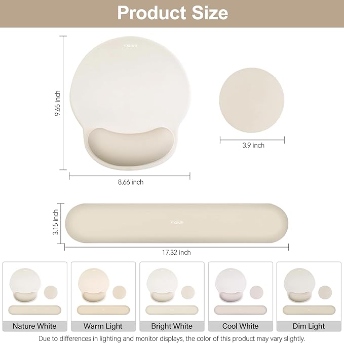 MOSISO Wrist Rest Support for Mouse Pad & Keyboard Set, Circle Curved Ergonomic Mousepad & Coaster with Non-Slip Base for Home/Office, Pain Relief & Easy Typing Pad with Soft Cloth & Silicone Lining, Khaki
