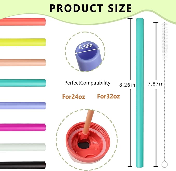 NTIERA 8pcs Replacement Straws for Owala FreeSip 24oz 32oz Bottle, Reusable Plastic Straws with Cleaning Cleaner Brush for Insulated Stainless Steel Water Bottle Tumbler Accessories(8 Color)