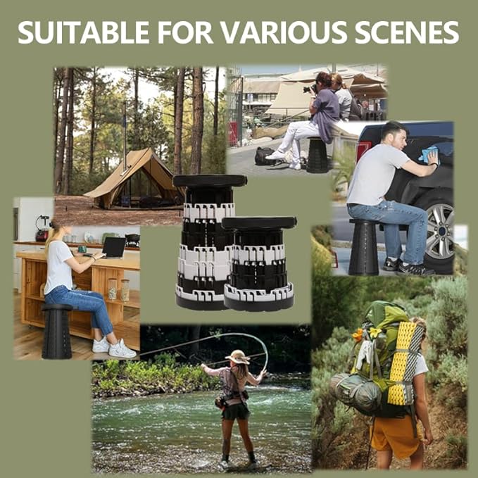 2025 Collapsible Stool Chair, Upgraded Folding Stool for Adults Lightweight, Sturdy, Adjustable, Portable, Foldable Seat Sturdy Stools for Outdoor Camping Fishing Hiking Gardening BBQ