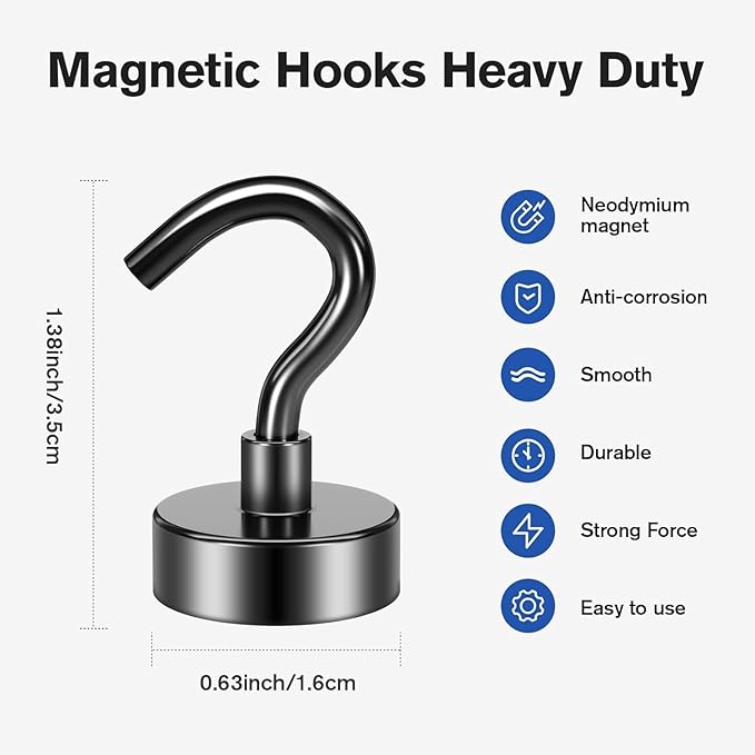 Grtard 500Pack Black Magnetic Hooks Heavy Duty, 30LBS Neodymium Magnet Hooks for Cruise, Strong Magnetic Hooks for Hanging, Magnets with Hooks for Home, Kitchen, Workplace, Office