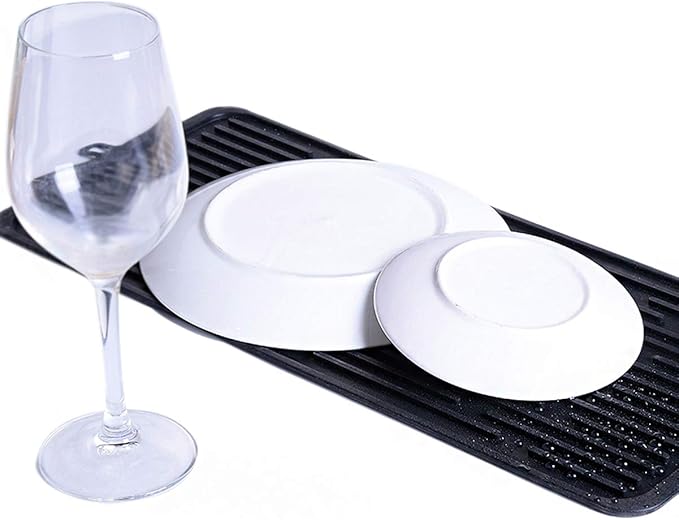 (2 Pack) Black Silicone Dish Drying Mat Silicone Kitchen Countertop Drying Mat for Pots, Pans, Glassware, Silverware
