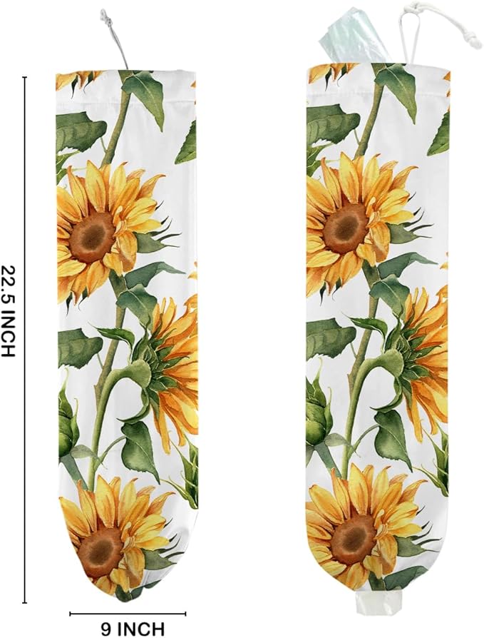 Sunflower Plastic Bag Holder for Kitchen Essentials, Wall Mount Grocery Bag Holder for Plastic Bags, Sunflower Reusable Shopping Bags Storage Dispenser for Home Kitchen Pantry, 22.5x9 Inch