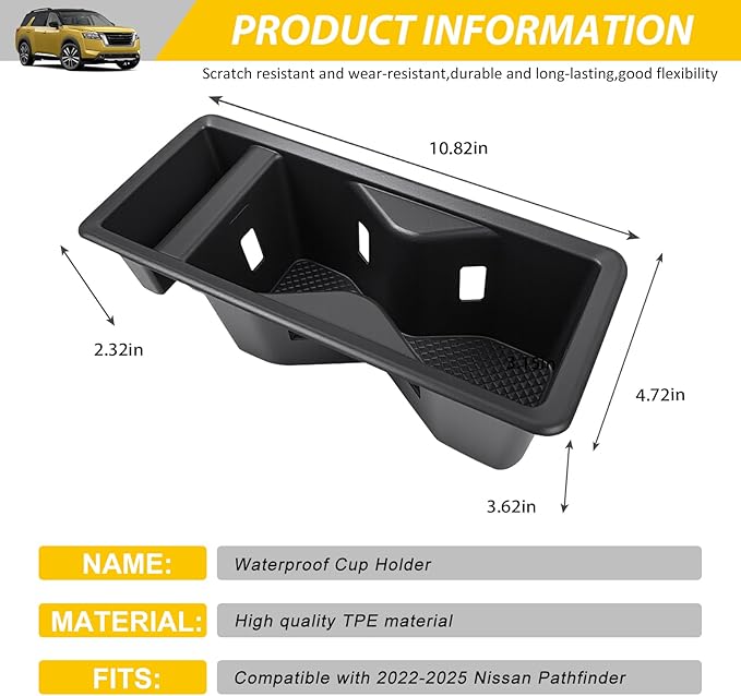Cup Holder for 2022-2025 Nissan Pathfinder Center Console Cup Holder Insert Cupholder Organizer Coaster Liner for 2022 2023 2024 2025 Pathfinder Interior Accessories Black