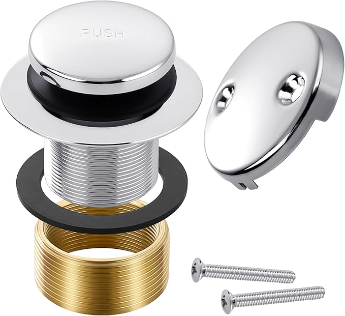 Chrome Bathtub Drain Tip-Toe Tub Trim Set with Two-Hole Overflow Faceplate Bathroom Tub Drains Replacement Conversion Tub Drain Kit Assembly with Universal Fine & Coarse Thread
