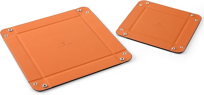 Vlando Valet Tray for Men Women, Nightstand Organizer Vanity Catchall Holder for Dresser Desk Storage Bedside, Travel PU Leather Jewelry Key Bowl Coin Watches and Candy Entryway Tray - Small Size