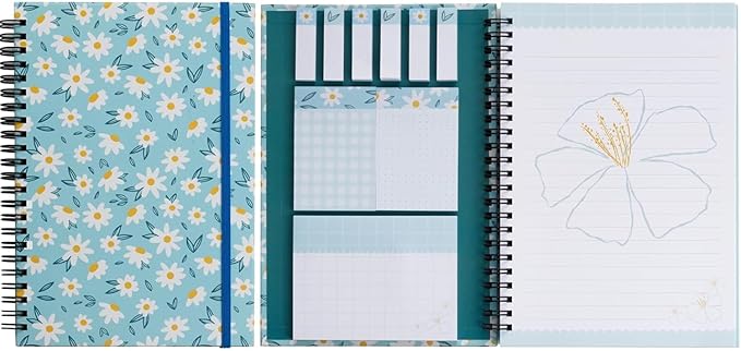 A5 Spiral Sticky Notebook,with 9 pads of decorated sticky notes and a handy notebook,Note Pads Teacher Appreciation Gift Writing Memo Pads School Office Supplies and Daily Life Organization (Daisy)