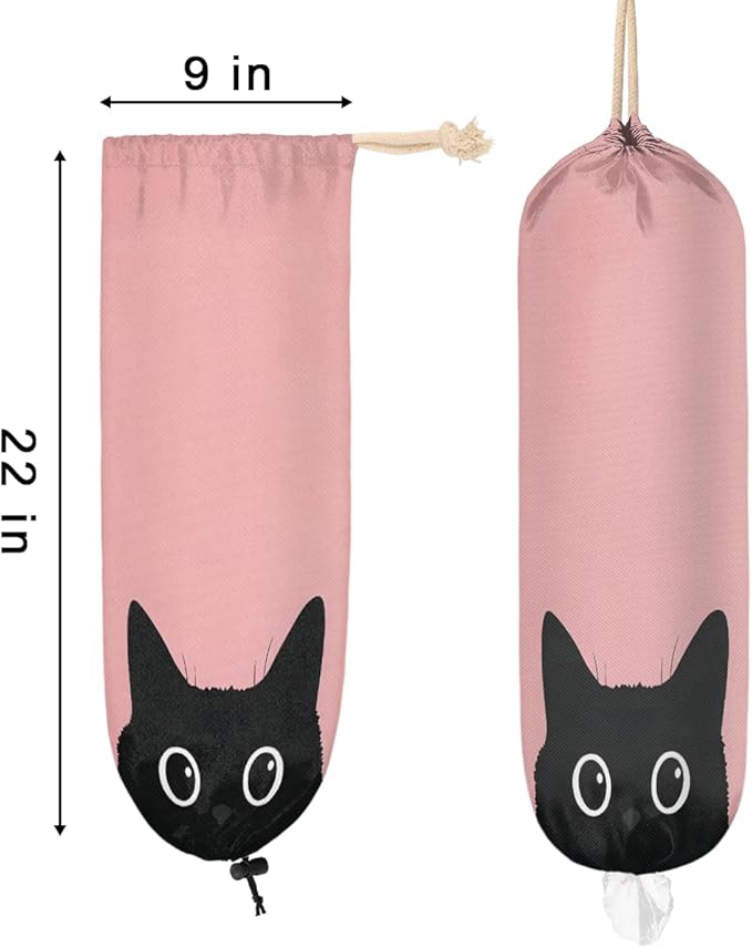 Pardick Plastic Bag Holder, Cute Pinks Cat Grocery Bag Holder for Shopping Bags, Wall Mount Plastic Bag Storage Organizer Dispenser, Storage Holder for Home Kitchen Camper,A-14