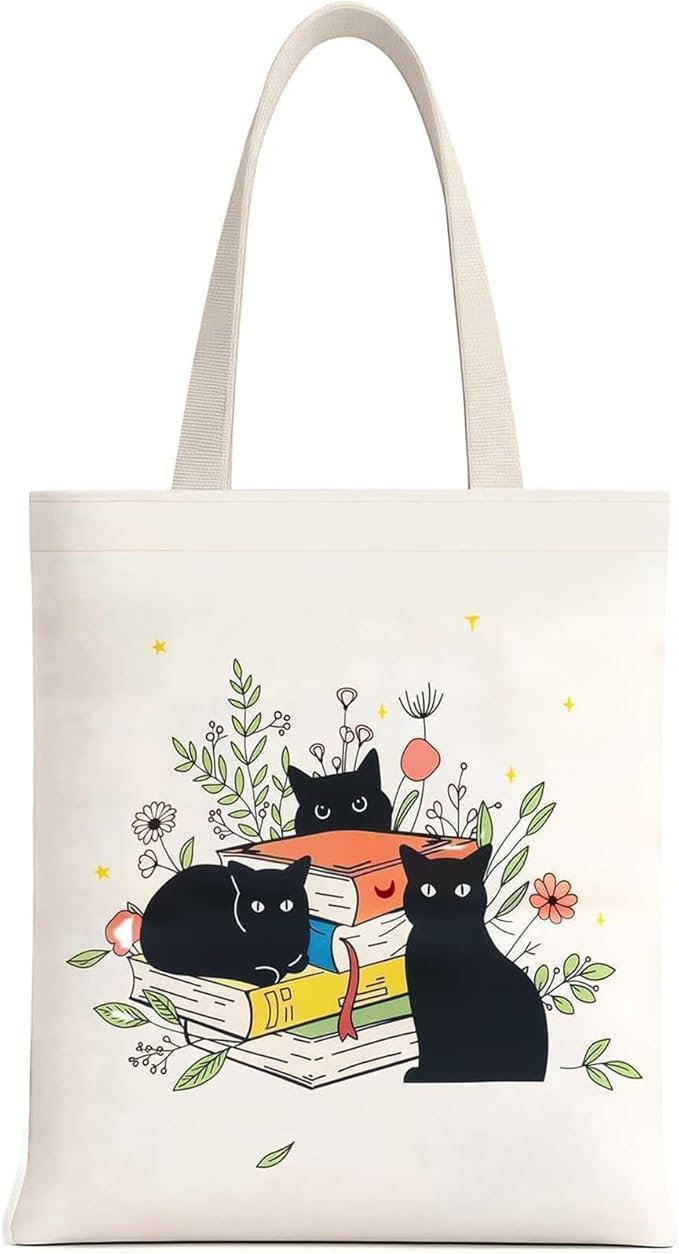 1 Pack Reusable Canvas Cute Shoulder Bag,Made of 10 oz Canvas Tote Bag for Women,for Grocery, Shopping, Beach and Daily Use(Cat)
