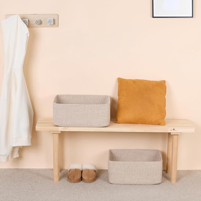 MiniArk Large Storage Baskets for Shelves, Closet Organizer Bins for Clothes, Blankets, Towels, Baby Nursery, Toy Baskets, Woven Rope Baskets, 17 x 13 x 7.5”, 2 Packs Mixed Brown