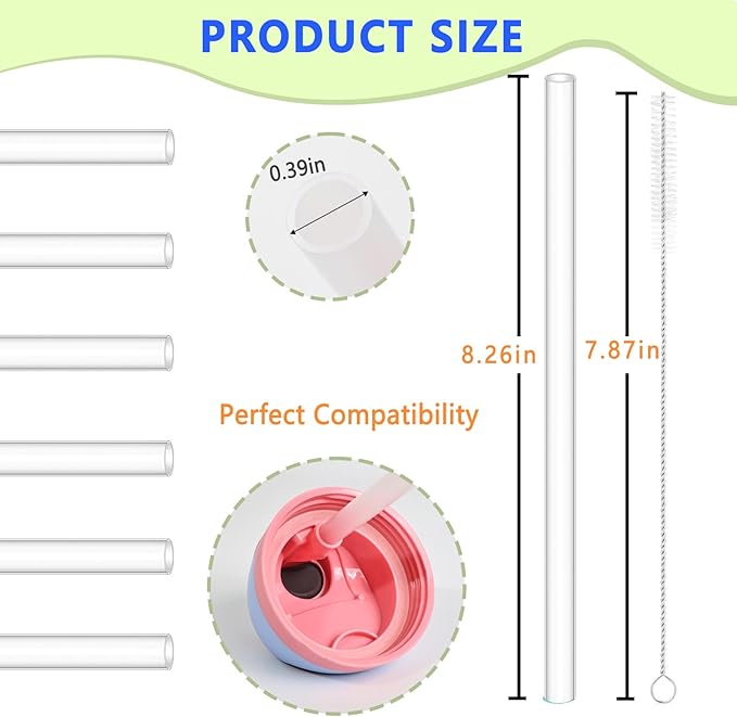 NTIERA 6pcs Replacement Straws for Owala FreeSip 24oz 32oz Bottle, Reusable Plastic Straws with Cleaning Cleaner Brush for Insulated Stainless Steel Water Bottle Tumbler Accessories(Clear)