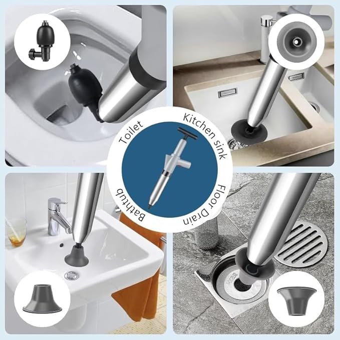Toilet Plunge Blaster, High Pressure Toilet Plunger, High-Pressure Air Drain Blaster Plunge Blaster Multi-Drain Unclogger for Toilets, Bathroom Floor, Drain Sinks and Plumbing Clogs