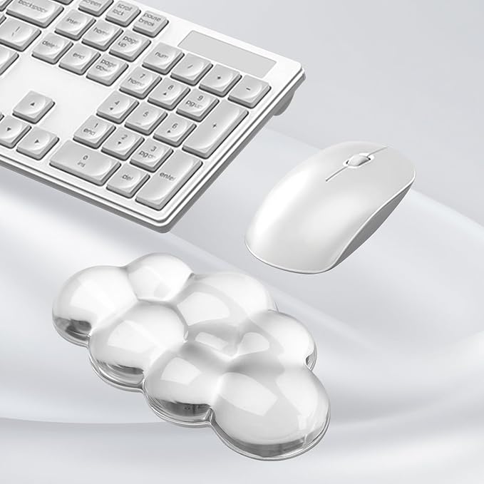 Gel Cloud Mouse Wrist Rest, Cute Wrist Support and Arm Support for Mouse Rest Typing Pain Relief, Suitable for Office/Computer/Laptop/Gaming (Transparent White)