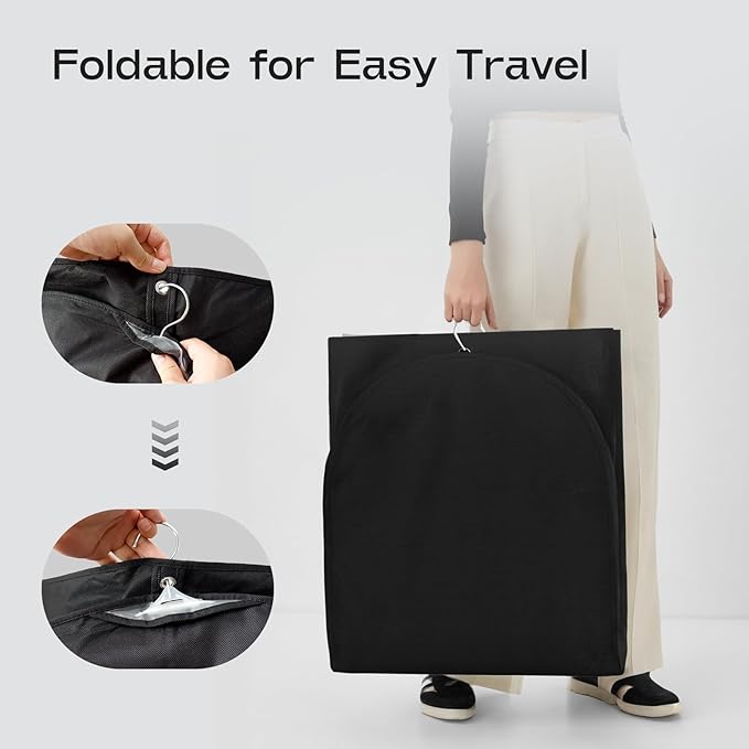 3 Pack Heavy Duty Garment Bags for Travel Suit Bags, Dress Bags, Garment Bags for Hanging Clothes with Pockets Men's Suit Holder for Shirts, Coats, Dresses (Black, 3Pack 60")