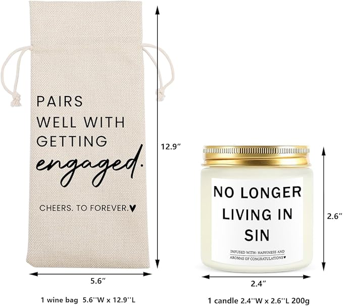 Engaged Engagement Gifts for Couples Her Engagement Party Decorations for Couple Wine Bag Scented Candles Set Pairs Well with Getting Engaged Wine Bag No Longer Living In Sin