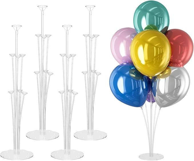 DECOCKRAT 4 Set Balloon Stand Kit - Table Balloon Stands with Base, Easy Assembly Balloon Sticks, Reusable Balloon Holders for Baby Showers, Weddings, Birthdays, Party Decorations.