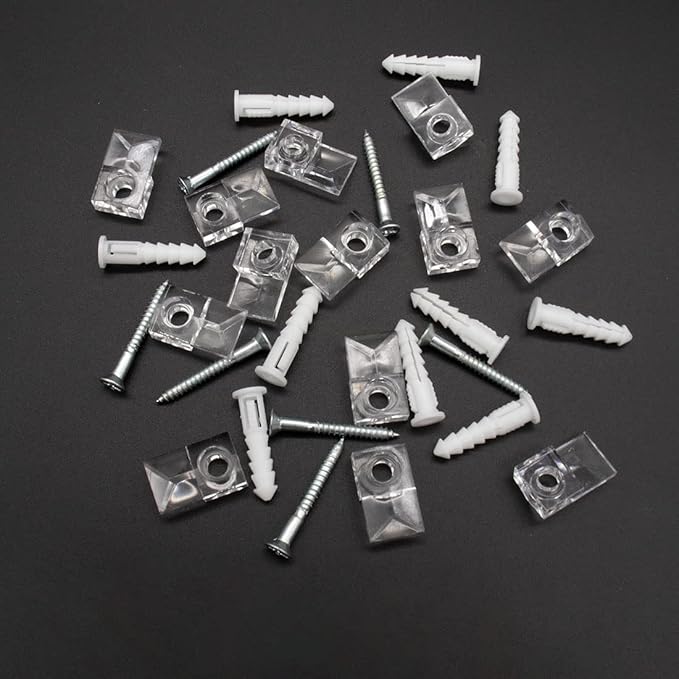 22 Sets of Mirror Holder Clips Kit,Crystal Clear Plastic Mirror Clip,Mirror Holder Clips Glass Retainer Clips Kit,Mirror Hanging Kit with Screws and Fixed Mirror Box Door(Classic Style)