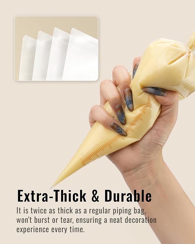 Bake Choice 12 Inch Piping Bags, 100PCS Thickened Disposable Pastry Bags, Anti Burst Icing Bags for Cream Frosting, Non-slip Frosting Bags, Cake & Cookie Decorating Supplies