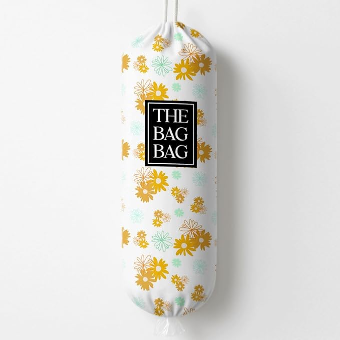 Plastic Bags Holder for Kitchen, The Bag Bag Grocery Bags Holder for Kitchen Essentials, Reusable Hanging Grocery Sack Organizer, Floral Reusable Trash Sack Storage Dispenser for Home Decor
