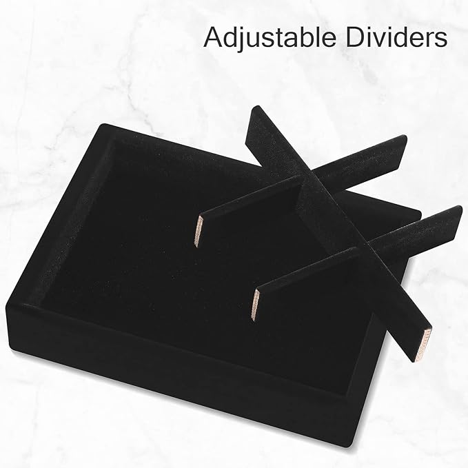 DesignSter Small Jewelry Tray-Ring Organizer 2PCS Premium Velvet Rings Earrings Display Tray Storage Insert Holder for Jewelry Box, Drawer, Dresser (6 Grids, Black)