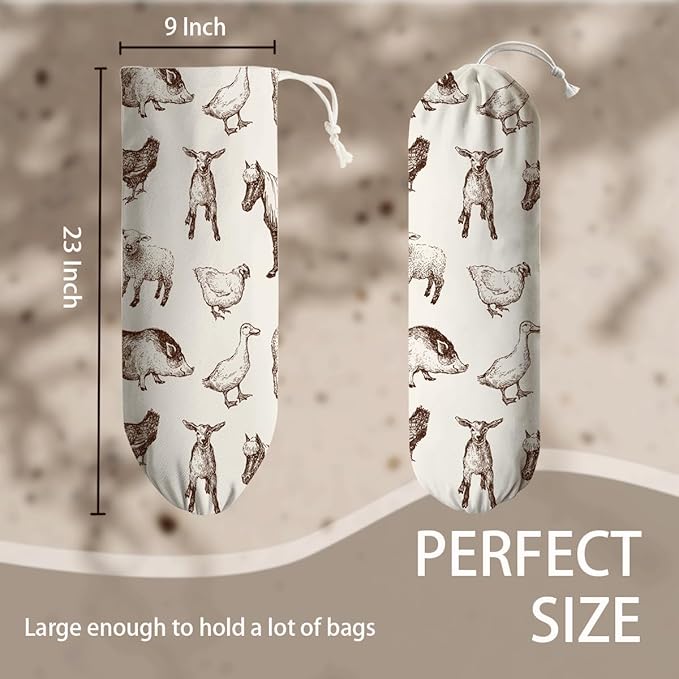 Animals Plastic Bag Holder, Reusable Hanging Grocery Bags Organizer, Wall Mount Plastic Bags Organizer Dispenser for Kitchens, Grocery Stores, Camping Trips, Kitchen Pattern Garbage Bag 50