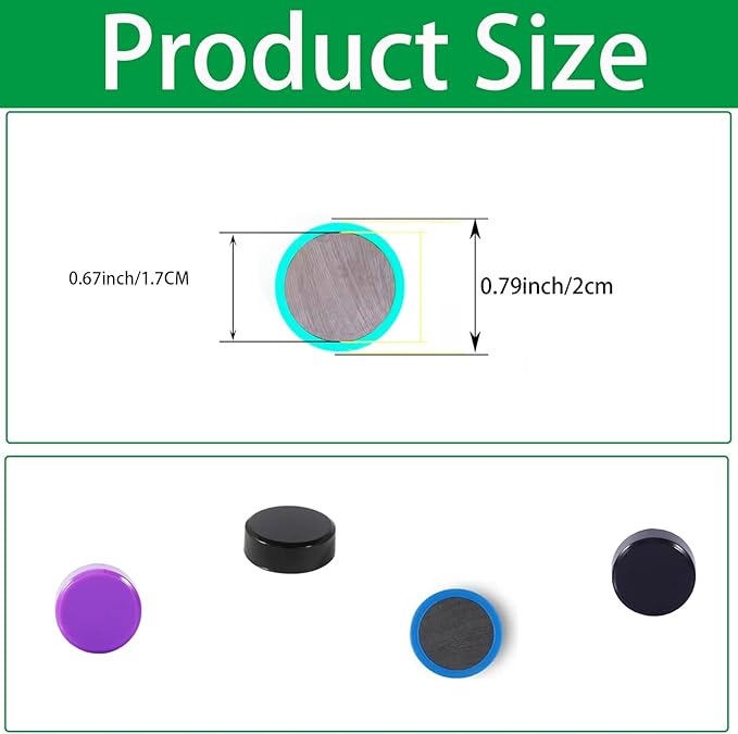 Fridge Magnet - 30 Pack 10 Colors Refrigerator Magnets, Mini Strong Magnets for Whiteboard, Locker & Map- Colorful Round Cute Small Magnets for Kitchen, Office, Classroom, School (Assorted)