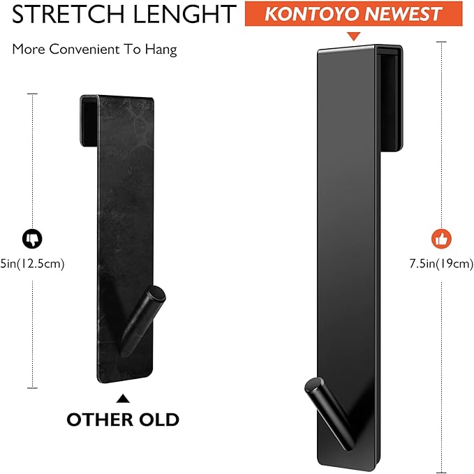 Kontoyo Shower Door Hooks(7.5 Inch),Extended Over Door Hooks for Bathroom Frameless Glass Shower Door,Stainless Steel Towel Hooks,Heavy Duty Rack Hooks for Robe,Towel-3 Pack-Black