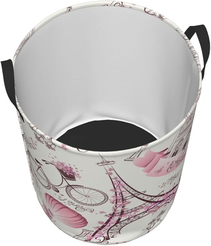 Paris Eiffel Tower Round Laundry Hamper Storage Basket Toys Clothes Organizer Bin For Home Bathroom Bedroom Dorm Nursery, 62l