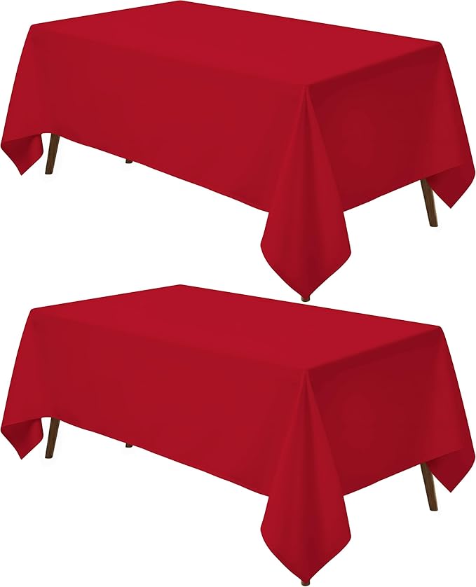 Utopia Kitchen Rectangle Table Cloth 2 Pack (60x102 Inches, Red), Machine Washable Polyester Table Cover for Dining, Buffet Parties, Picnics, Events, Weddings and Restaurants