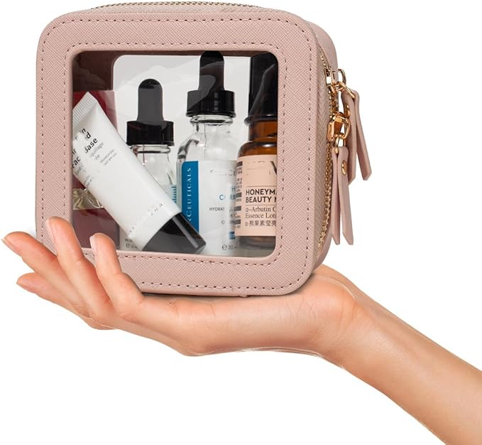 Travel Clear Makeup Bag Set, TSA Approved Cosmetic Bag Case with Zipper Portable Makeup Pouch Toiletry Bag Women Traveling Cosmetic Organizer Storage Bag Car Organizer Car Essentials for Women