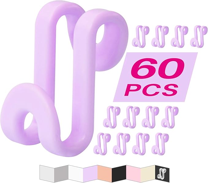 Clothes Hanger Connector Hooks, Outfit Hangers, Hanger Extender Clips, Cascading Hanger Hooks, Velvet Huggable Hangers Accessory, Heavy Duty Space Saving for Closet 60 Pcs (Light Purple)