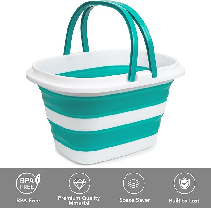 2 Pack Collapsible Mop Bucket, 16L(4.2 Gal) Plastic Bucket for House Cleaning, Car Washing, Silicone Cleaning Supplier Organizer, Portable Basket with Handle for Laundry Storage, RV Camping, Fishing