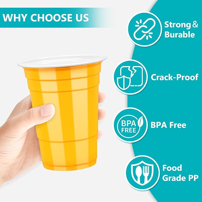 LANLISA 50 Yellow Plastic Cups, 16 oz Disposable Cups, Drinking Cups For Birthday Party, Picnic, Easter